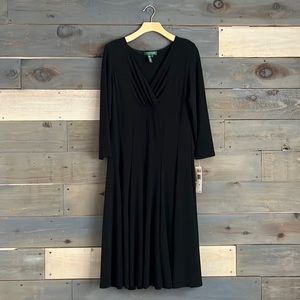 Lauren Ralph Lauren Wrap Long Sleeves A Line Jersey Dress Black NWT